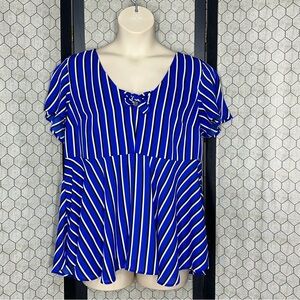Torrid Blue Stripe Georgette Bow Blouse